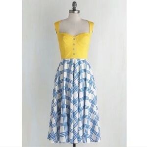 Modcloth Yellow and Blue Plaid Dress